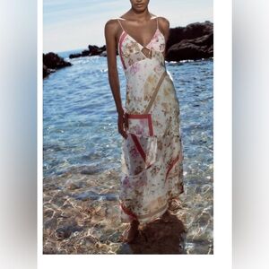 SEMI-SHEER MIXED PRINT DRESS MULTICOLORED. SIZE M